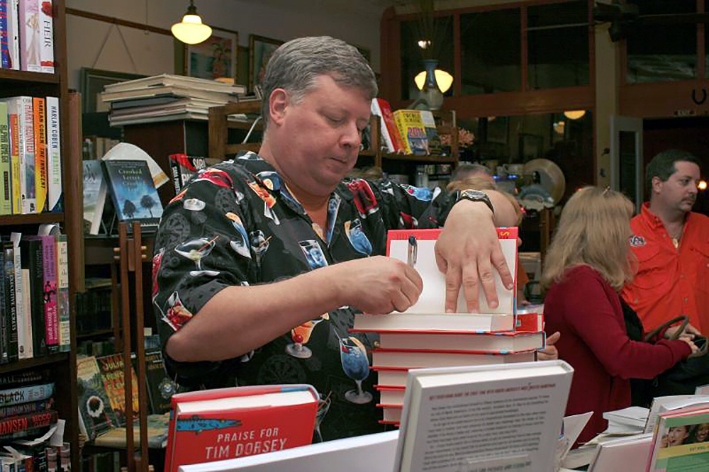 Tim Dorsey: Florida’s Patron Saint of Chaos — The Leghorn Tim Dorsey signing books.